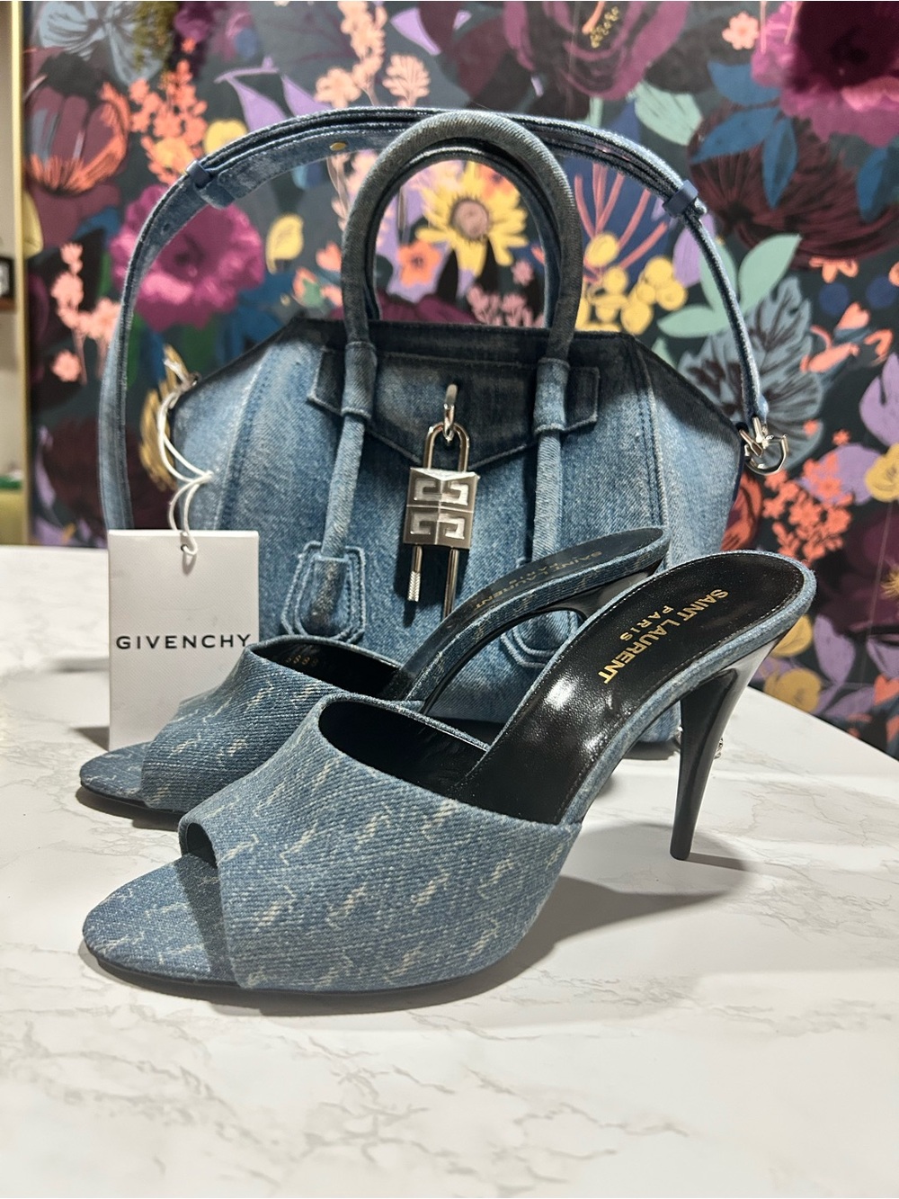 Saint Laurent Women's Denim Open-Toe Mules in Denim